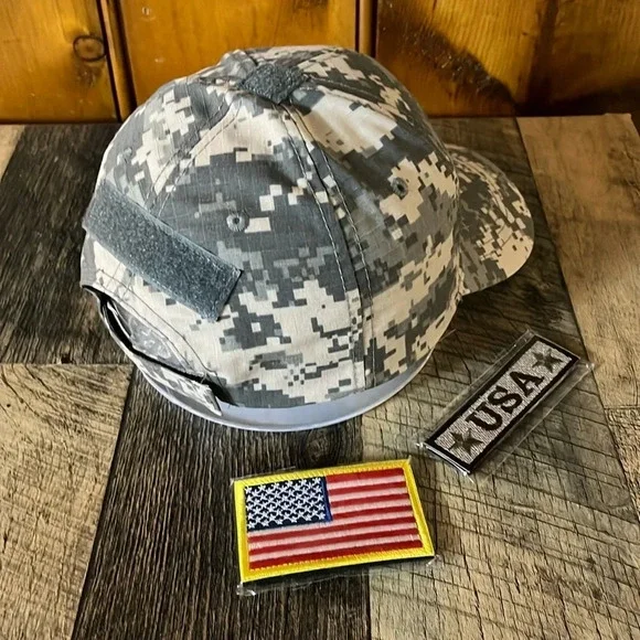 RIP STOP DIGITAL GREEN CAMO TACTICAL HAT WITH HOOK AND LOOP PATCHES - Picture 2 of 8